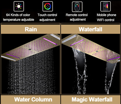 Juno Commercials 36X12 Inch Ceiling Mount Brushed Gold Thermostactic Remote Control Shower System