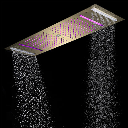 Juno Commercials 36X12 Inch Ceiling Mount Brushed Gold Thermostactic Remote Control Shower System