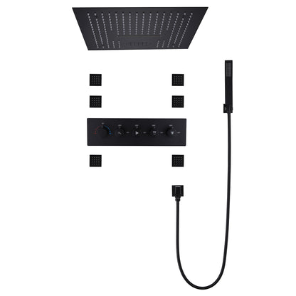 Juno Commercials Brushed Square 5 Handles 4 Way Shower System with LED Lights & Music