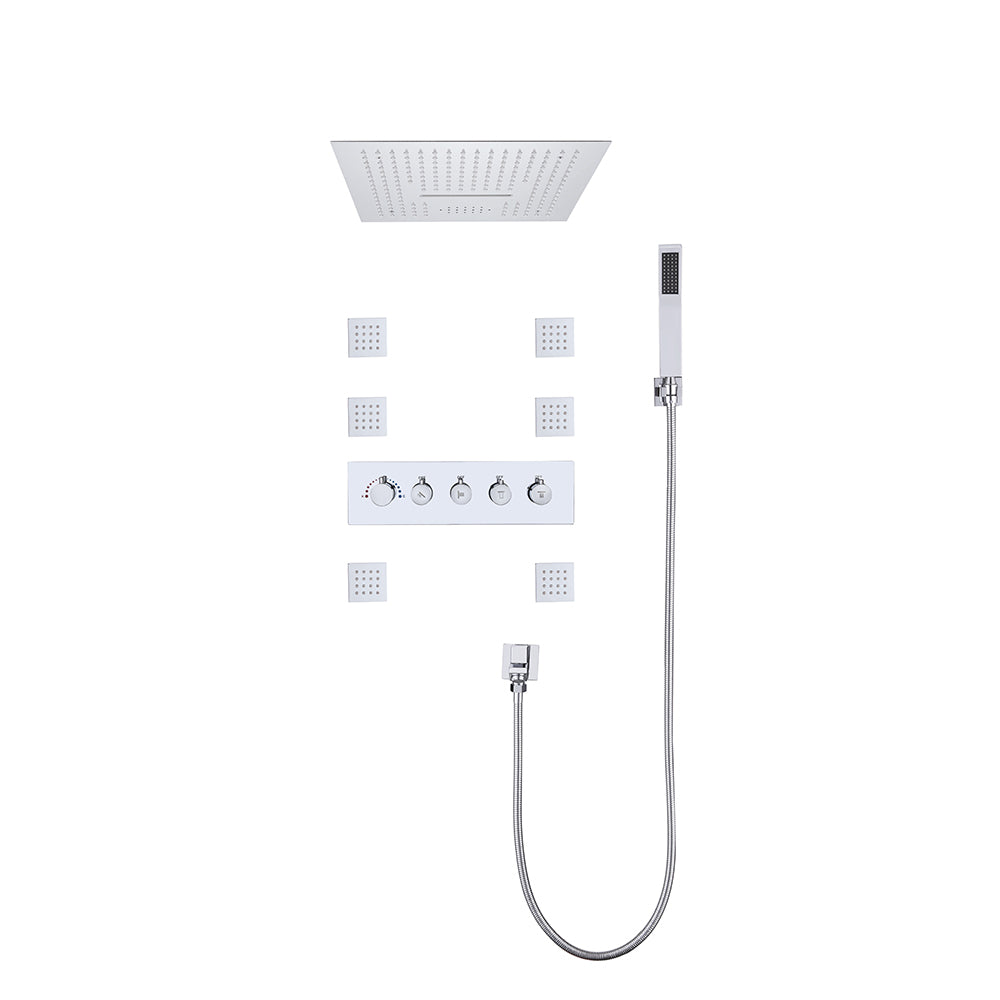 Juno Commercials Brushed Square 5 Handles 4 Way Shower System with LED Lights & Music