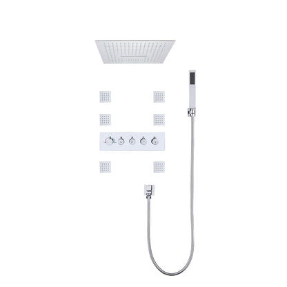 Juno Commercials Brushed Square 5 Handles 4 Way Shower System with LED Lights & Music