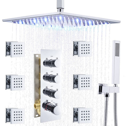 Juno Commercials Brushed Wall Mount 16 inch LED Commercial Shower System with 3 Mixer Handle