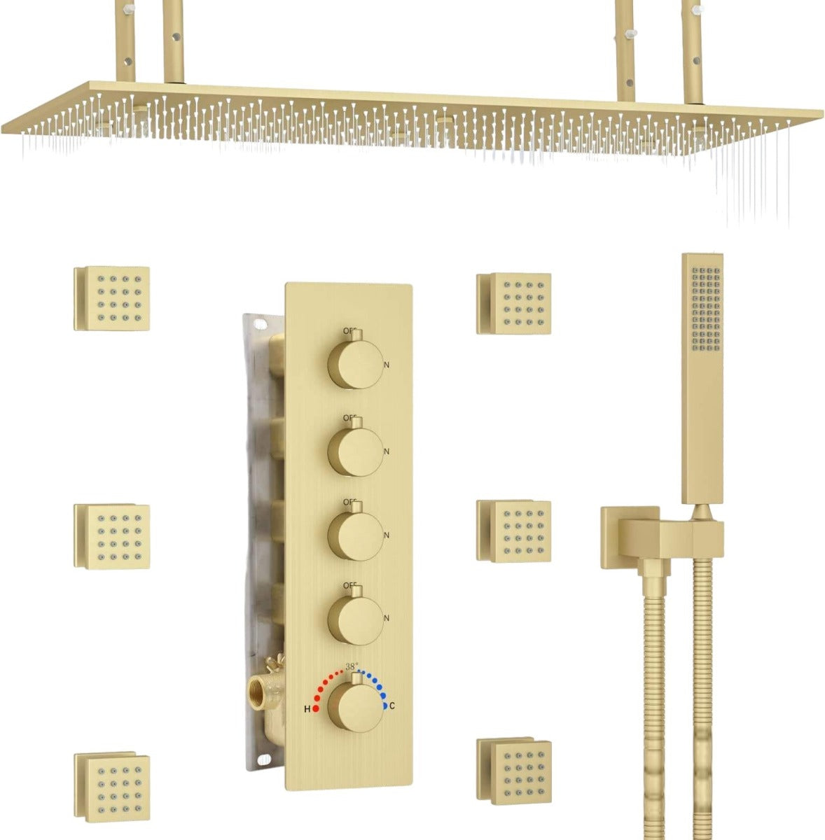 Juno Commercials Shower System Ceiling Mount 4 Way Thermostatic Mixer Valve