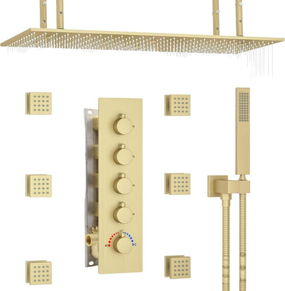 Juno Commercials Shower System Ceiling Mount 4 Way Thermostatic Mixer Valve