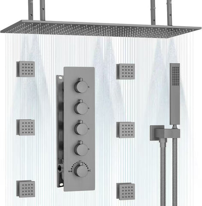 Juno Commercials Shower System Ceiling Mount 4 Way Thermostatic Mixer Valve