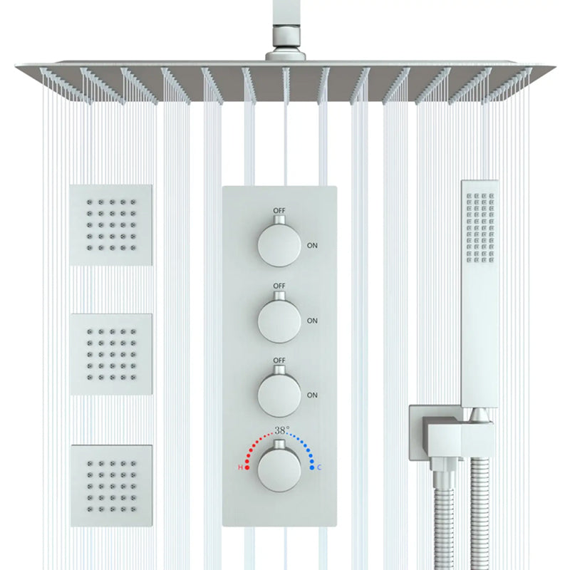 Juno Commercials Ceiling Mount 16 inch & 3 Way Thermostatic Valve Shower System
