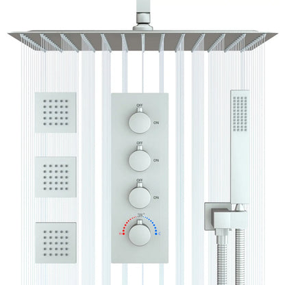 Juno Commercials Ceiling Mount 16 inch & 3 Way Thermostatic Valve Shower System