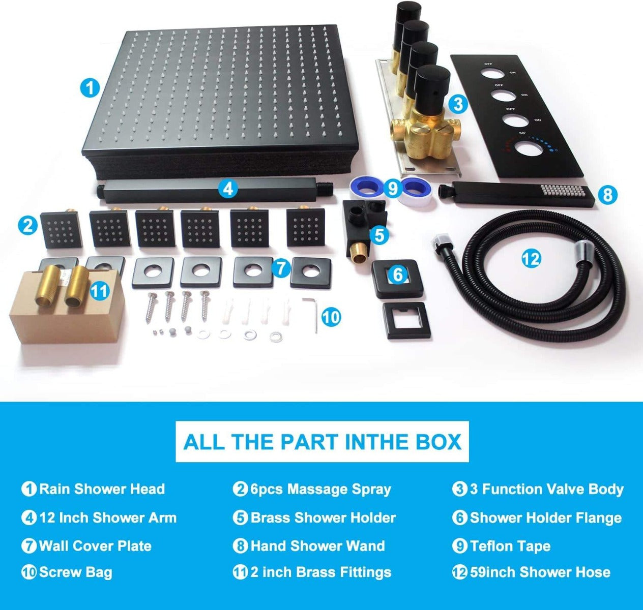 Juno Commercials Brushed Wall Mount 16 inch LED Commercial Shower System with 3 Mixer Handle