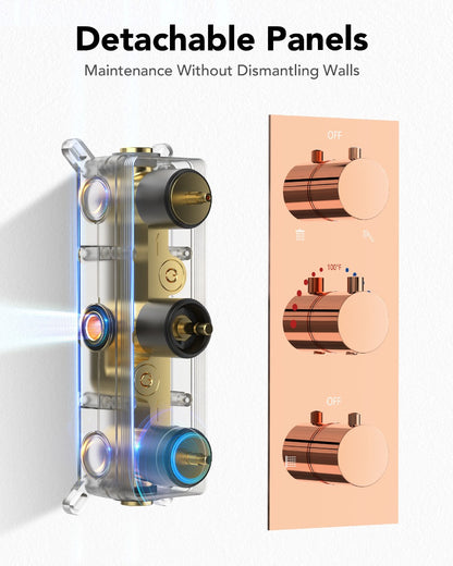 Juno Commercials Ceiling Mount 3 Handle LED Shower System with 6 Body Jets