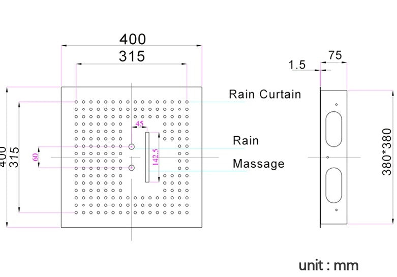 Juno Contemporary Square 16" Brushed Nickel Stainless Ceiling Remote Control LED Showerhead