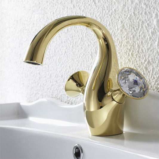 Juno Crystal Dual Handle Single Hole Bathroom Sink Faucet in Gold Faucet
