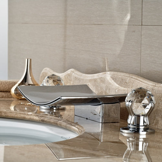 Juno Crystal Handle Luxury LED Waterfall Bathroom Sink Faucet