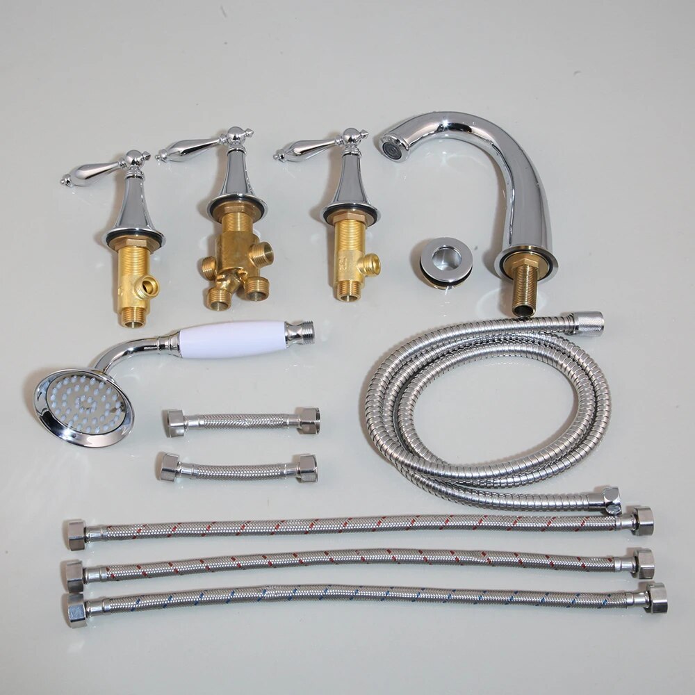 Juno Deck Mount 5 Hole Bathtub Faucets Set & Mixer Tap