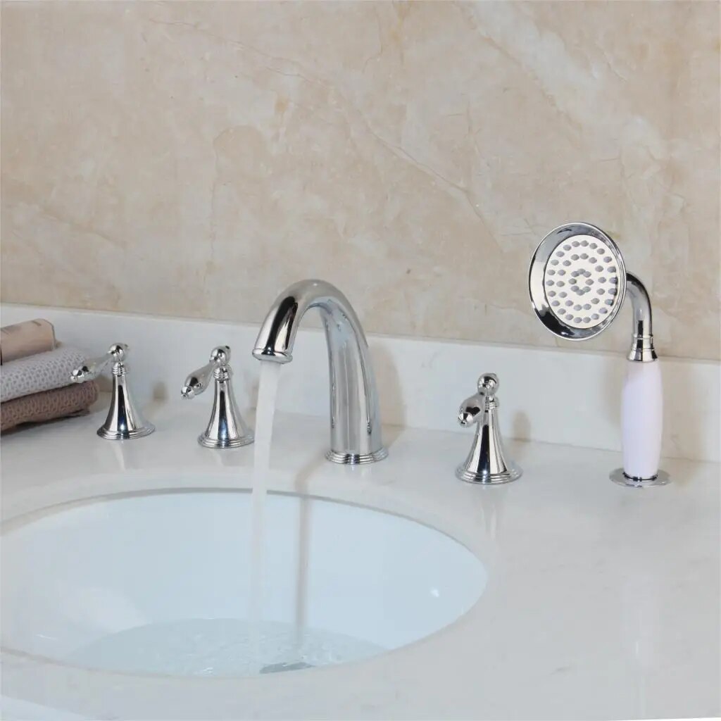 5 pcs bathroom faucet deck mount chrome finish