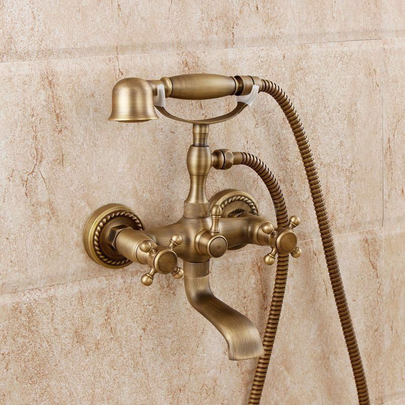 Juno Deck Mount Antique Brass Body Claw Foot Bathtub faucet with Hand Held Shower Head