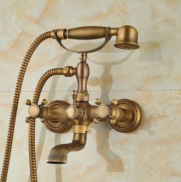 Juno Deck Mount Antique Brass Body Claw Foot Bathtub faucet with Hand Held Shower Head