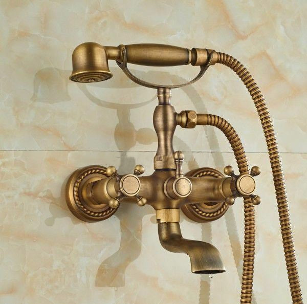 Juno Deck Mount Antique Brass Body Claw Foot Bathtub faucet with Hand Held Shower Head