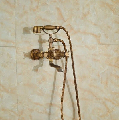 Juno Deck Mount Antique Brass Body Claw Foot Bathtub faucet with Hand Held Shower Head