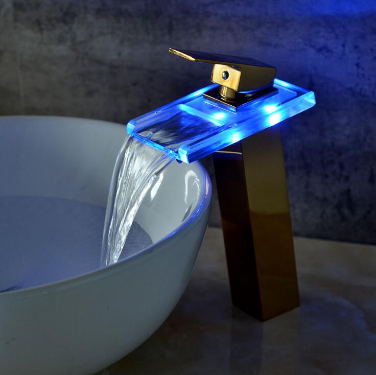Juno Gold Finish & Black Finish Deck Mount Waterfall Bathroom Faucets