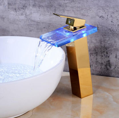 Juno Gold Finish & Black Finish Deck Mount Waterfall Bathroom Faucets