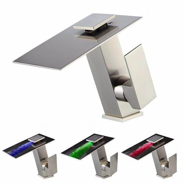 Juno Deck Mount Waterfall Bathroom Sink Faucets - Square, Bronze Chrome Finish