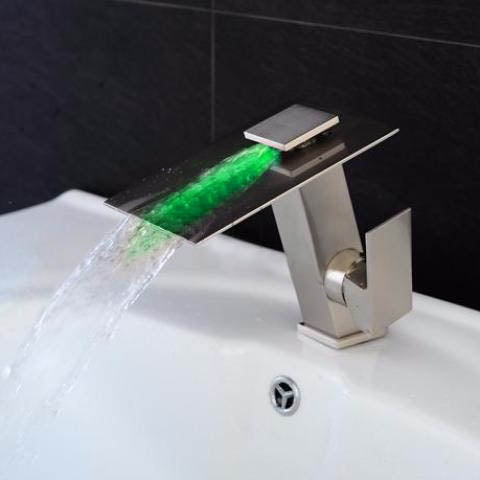 Juno Deck Mount Waterfall Bathroom Sink Faucets - Square, Bronze Chrome Finish