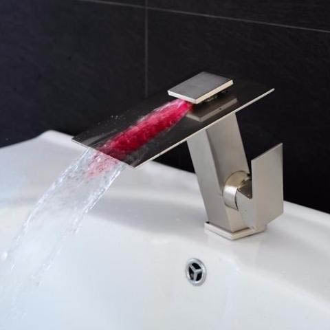 Juno Deck Mount Waterfall Bathroom Sink Faucets - Square, Bronze Chrome Finish