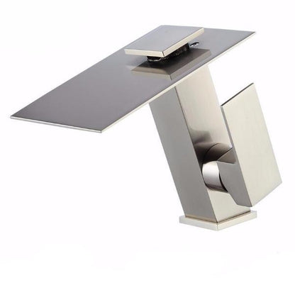 Juno Deck Mount Waterfall Bathroom Sink Faucets - Square, Bronze Chrome Finish