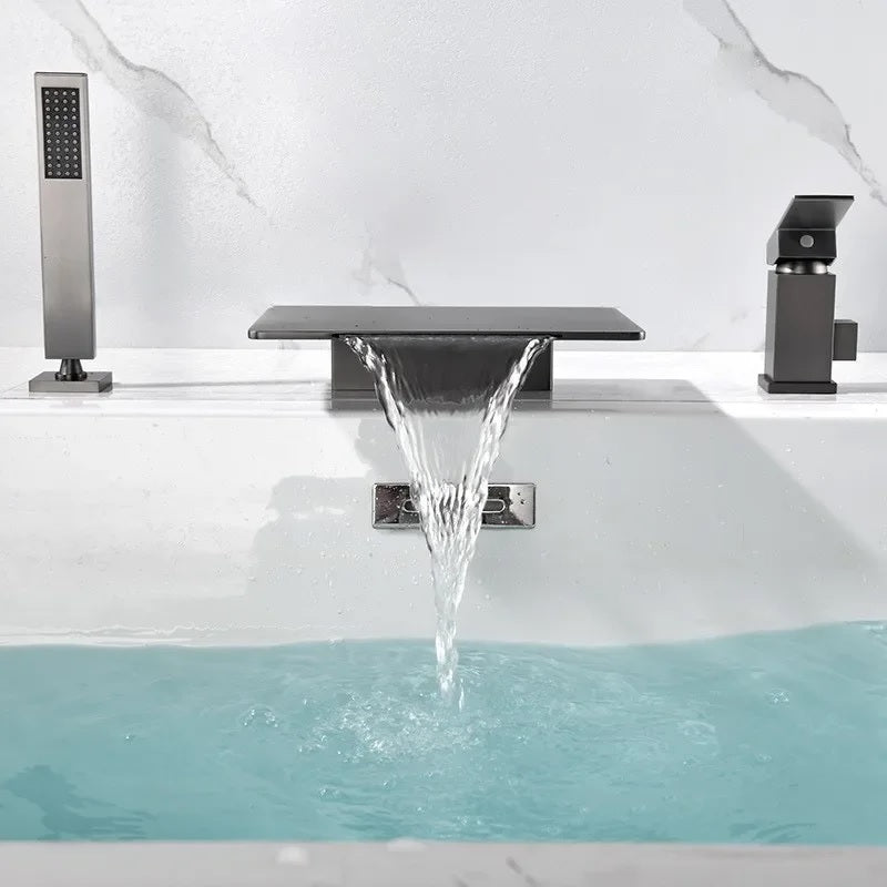 Juno Deck Mount Waterfall Bathtub Shower Faucet With Handheld Shower