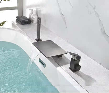 Juno Deck Mount Waterfall Bathtub Shower Faucet With Handheld Shower