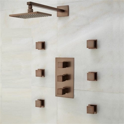 Juno Designer Bronze Rain Shower Systems with Body Massage Shower