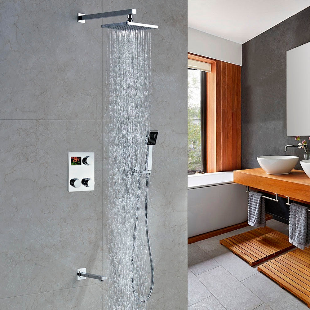 Juno Digital Display Chrome Finish Rain Shower Head Set with Handheld Shower