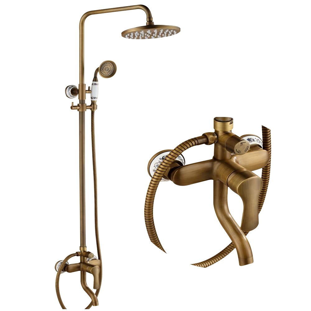 Juno Rainfall Wall Polished Brass Shower Head Extension Arm With Hand Held Shower & Tub Spout