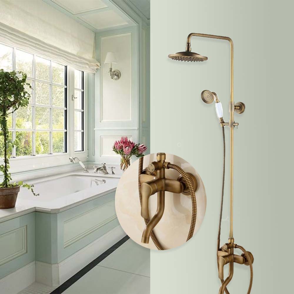 Juno European Wall Polished Brass Shower Head Extension Arm With Hand Held Shower & Tub Spout