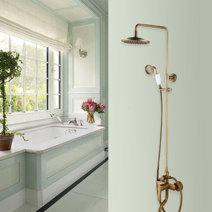 Classy Polished Brass Shower Head Extension Arm With Single Handle Mixer Valve and Tub Spout