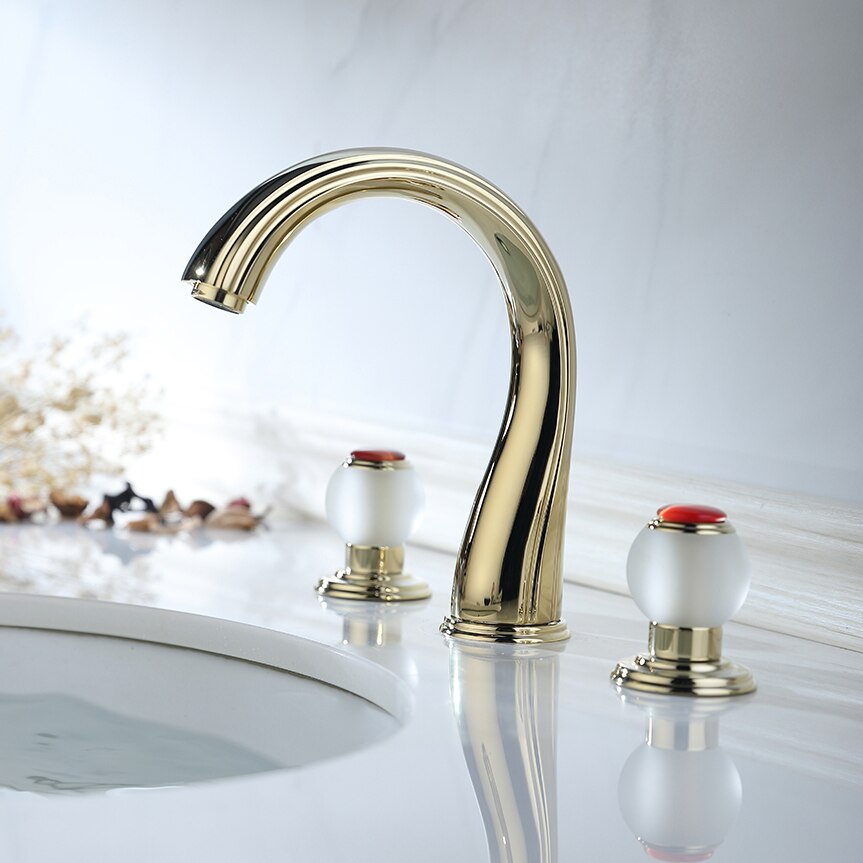 Juno Hook Faucet Polished Gold Deck Mount With Two Crystal mixer
