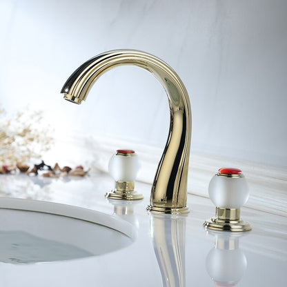 Juno Hook Faucet Polished Gold Deck Mount With Two Crystal mixer