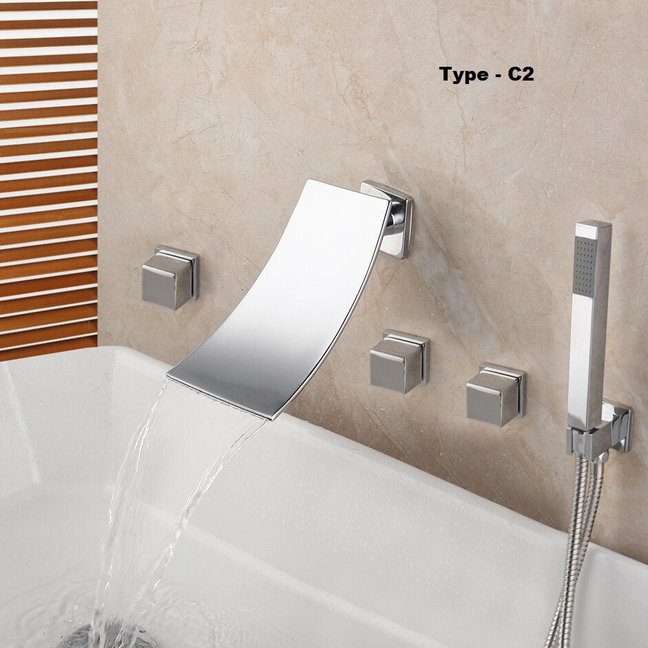 Juno Featured 5 pc Bathtub Waterfall Polished Chrome Bathroom Faucet