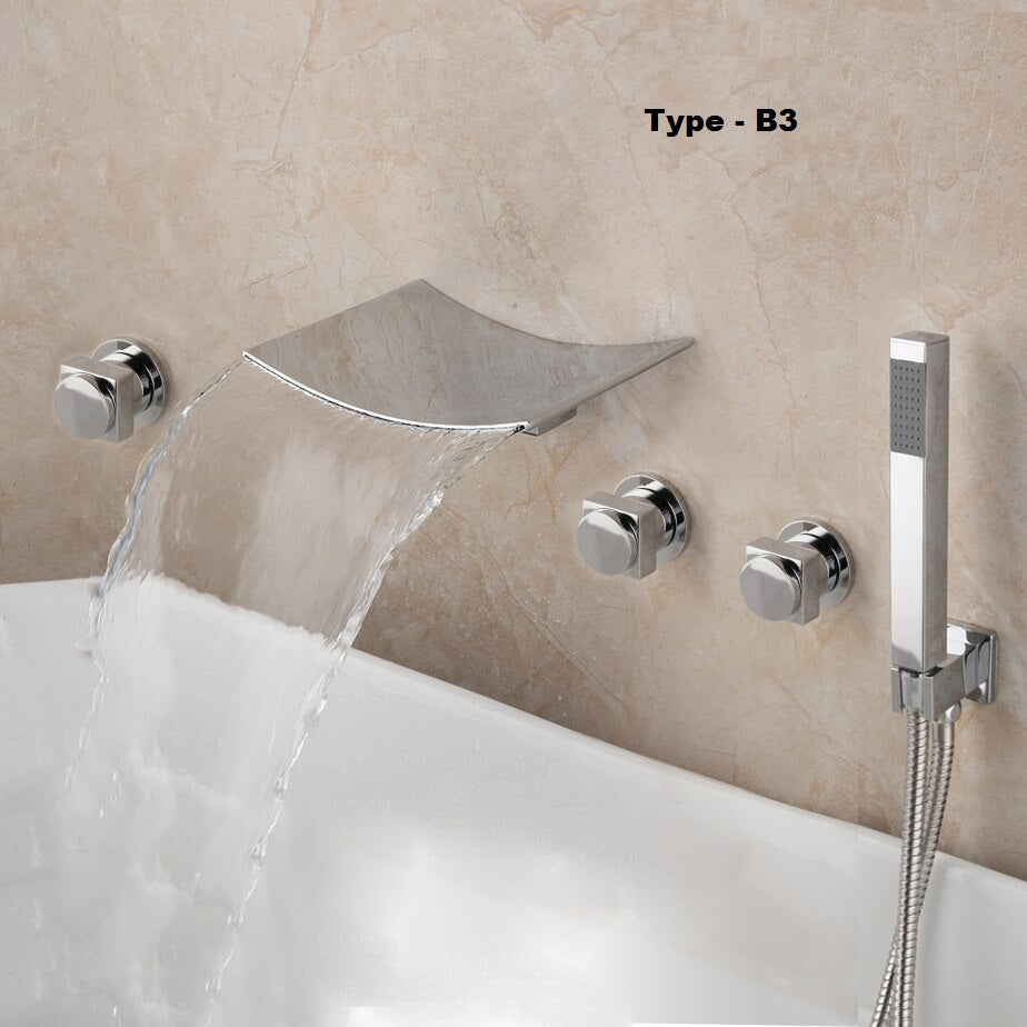 Juno Featured 5 pc Bathtub Waterfall Polished Chrome Bathroom Faucet