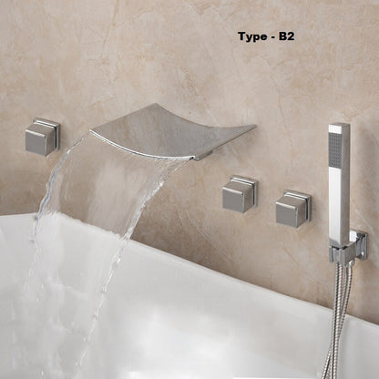 Juno Featured 5 pc Bathtub Waterfall Polished Chrome Bathroom Faucet
