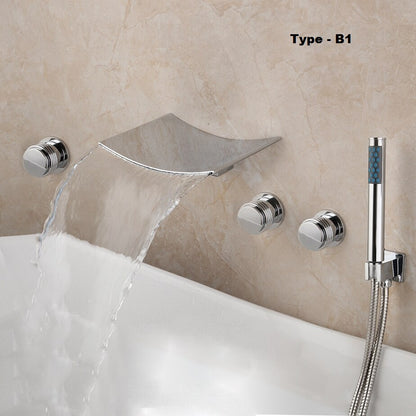 Juno Featured 5 pc Bathtub Waterfall Polished Chrome Bathroom Faucet