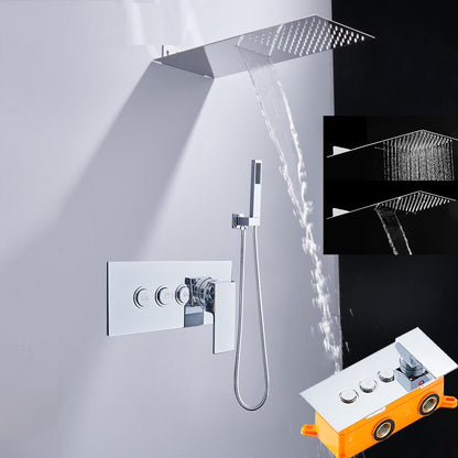 Juno Featured Waterfall & Rainfall Shower Head With Thermostatic Mixer Valve & Handheld Shower