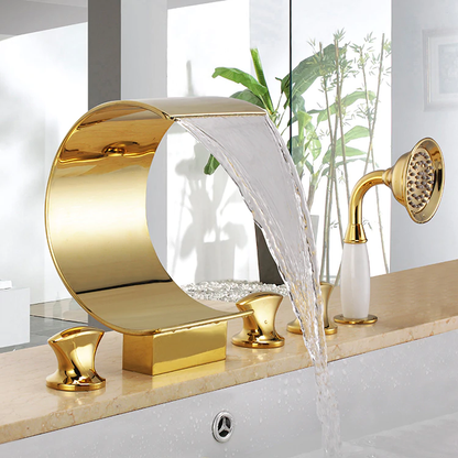 Juno Gold Waterfall Deck Mount Bathtub Faucet