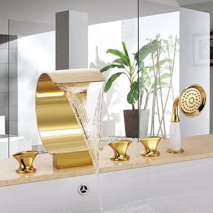 Juno Gold Waterfall Deck Mount Bathtub Faucet