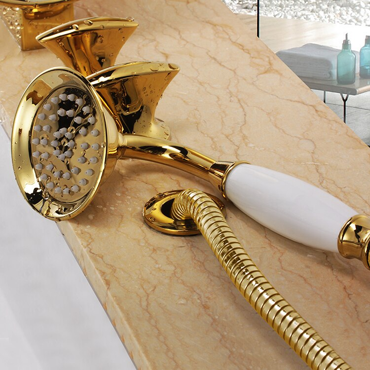 Juno Gold Waterfall Deck Mount Bathtub Faucet