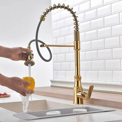 Juno Gold Deck Mounted Pull Out Kitchen Faucet