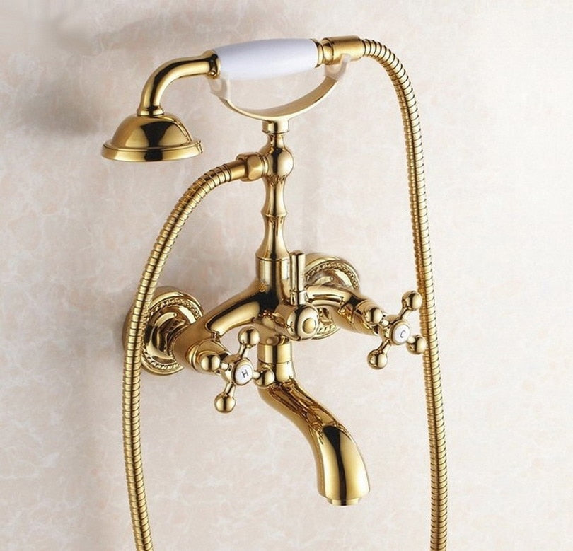Juno Gold Finish Claw Foot Bathtub Faucet with Hand Shower