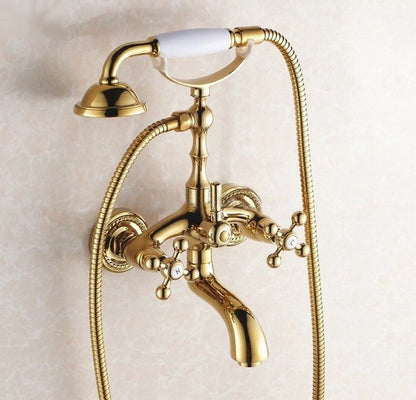 Juno Gold Finish Claw Foot Bathtub Faucet with Hand Shower