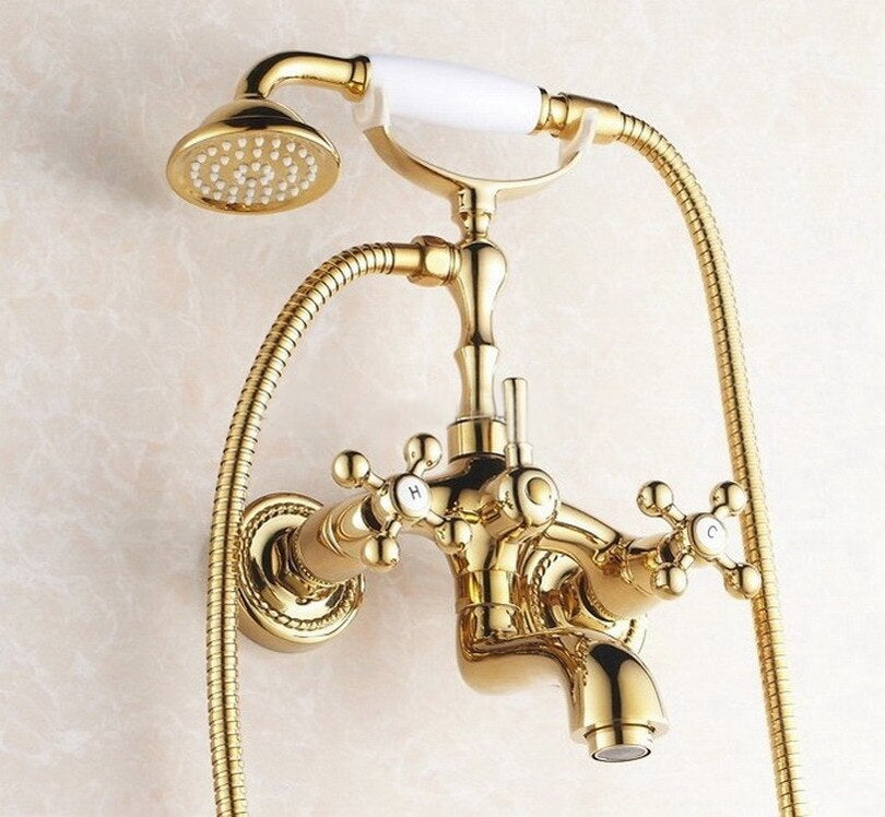 Juno Gold Finish Claw Foot Bathtub Faucet with Hand Shower