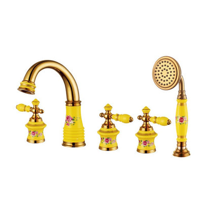 Juno Beautiful Deck Mount Colorful Floral Bathroom/ Bathtub Mixer Faucet Set